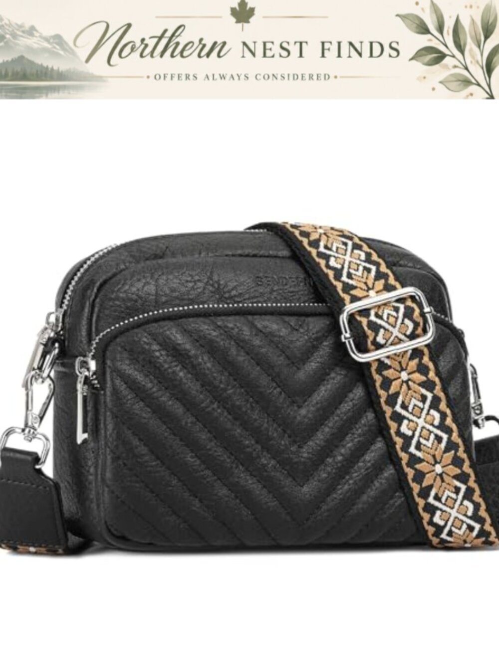 Vegan Leather Crossbody Bag Small Shoulder Handbag with Wide Strap